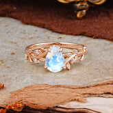 Nature-Inspired Vine-Entwined 4-Prong Teardrop-Cut Moonstone Engagement Ring